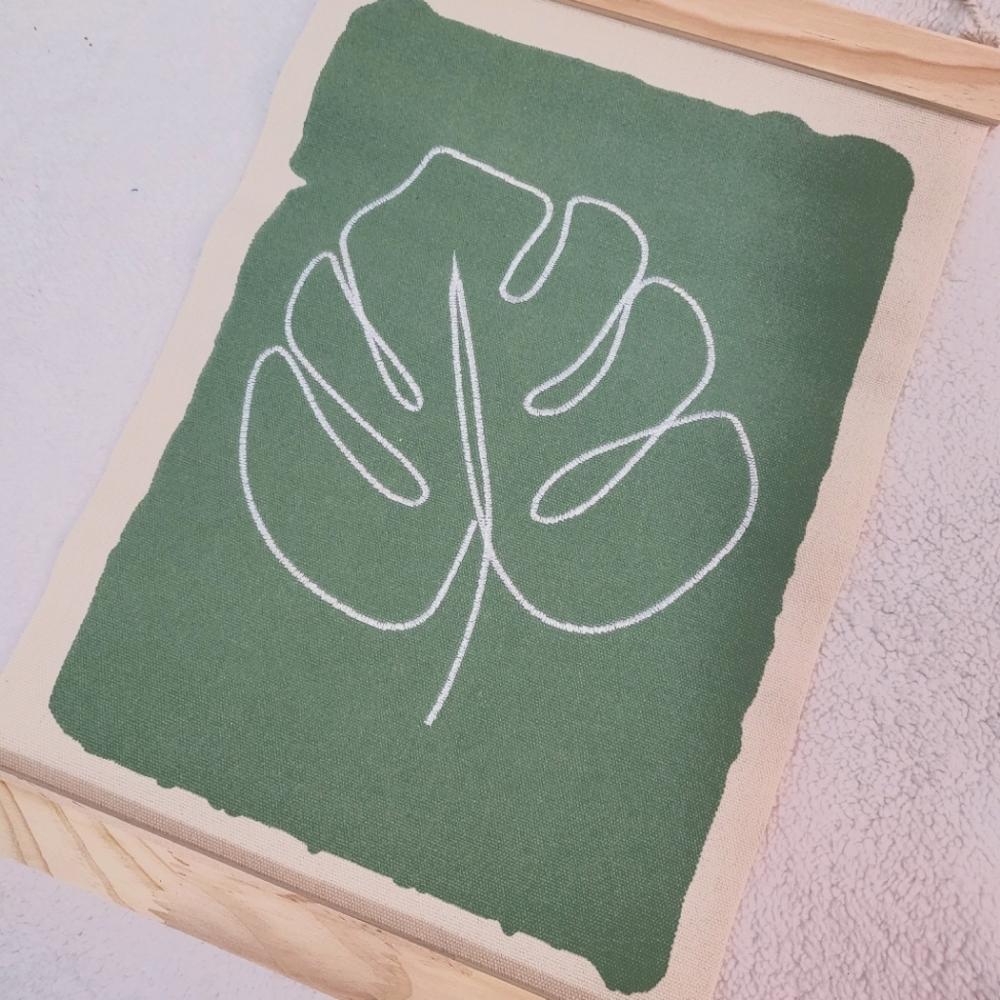 Monstera Leaf Wood & Canvas Wall Art Hanging New